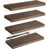 AMADA HOMEFURNISHING AMADA 40 cm Mensole da Muro, Legno di Paulownia, Set da 4 Mensola, Marrone