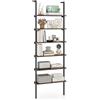 RELAX4LIFE Libreria a Parete a 6 Ripiani, Scaffale a Scala Industriale con Telaio in Metallo e Dispositivi Antiribaltamento, Mensola Espositiva Moderna per Soggiorno, Camera da Letto, Cucina (MARRONE)