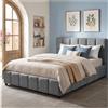 tectake® Letto Matrimoniale Imbottito 180x200 cm, Letto e Rete a Doghe, Struttura Legno e Acciaio, Portata 250 kg, Piedini Plastica, Materasso Matrimoniale non incluso - Effetto Velluto Grigio Scuro