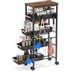 Cioquli Carrello da cucina a 5 livelli, con 4 cassetti estraibili e piano in legno, per cucina, bagno, soggiorno, colore nero