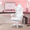 Dowinx Sedia da gioco - Dolce gatto Edition - Sedia ergonomica per computer con schienale alto e supporto lombare, in pelle PU, poggiapiedi, gatto bianco
