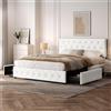 Yaheetech Letto Matrimoniale Imbottito con 2 Cassetti | Letto Contenitore 160 x 200 cm Bianco per Camera da Letto Doghe Legno Testiera Regolabile Moderno