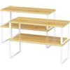 LIANTRAL Confezione da 4 organizer per credenze da cucina, in metallo e legno, espandibili e impilabili, per armadio, piano di lavoro, dispensa, larghezza 39,6 cm, naturale e bianco