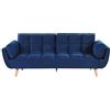 Beliani Divano Letto in Velluto Blu 3 Posti Gambe in Legno Imbottito in Schiuma