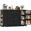 HOCSOK Isola Cucina su 5 Ruote, 120 cm Carrello da Cucina, Moderna Nero