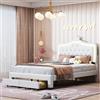 KOOPMAD Letto per bambini imbottito 140 x 200 cm con 2 cassetti, letto da ragazza principessa con LED, letti matrimoniali con testiera regolabile e rete, letti matrimoniali per bambini e adulti, in PU