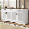 Bladez Credenza bianca 160 cm con 3 cassetti e 4 ante in MDF | Armadio da soggiorno con scanalature 3D, grande capienza, MDF facile da pulire, maniglie in metallo, per soggiorno