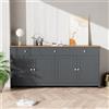 Moimhear Credenza con venature di legno bianco, quattro ante, con TRE cassetti, soggiorno, sala da pranzo (colore legno+grigio)