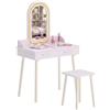 AIYAPLAY Set Toeletta Trucco Bambina 2 in 1 con Sgabello, 3-8 Anni Rosa | Luci LED a 3 Colori, Postazione Trucco in Legno, Specchio in Acrilico, 2 Cassetti, Bordi Arrotondati, Tavolo Trucco per Bimbi