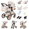 YAZOCO Passeggino Trio, con Ovetto I-SIZE Passeggino 3 in 1 Neonati con Due Modi Reversibili Spingere, Trio con Design Pieghevole in Un Clic navicella+passeggino 2 in 1 (3 in 1 XX1 Crema)