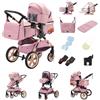 GLOKID Passeggino 3 in 1，Passeggino Canne，Trio，Portatile，Con Seggiolino Accessori，Adattatori universali，4 ruote con ammortizzatori，navicella，grandi ruote (HGPX1 Rosa)