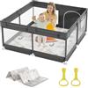 Mloong Box Bambini 120x120cm con Materassino, Recinto per Neonato, Rete Traspirante Sui Quattro Lati e Ventose, per Appartamento, Grigio Scuro