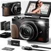 NBDDIGITAL NBD Fotocamere digitali 5K per autofocus fotografico, 64 MP Vlogging fotocamere per YouTube, zoom digitale 18x, fotocamera da viaggio con anti-vibrazione, 2 batterie, scheda SD da 32 GB (nero)