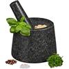 Relaxdays Mortaio e Pestello, in Granito, Robusto, Erbe Aromatiche e Spezie, in Pietra Lucida, D: 13,5 cm, Grigio Scuro