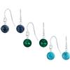 Bling Jewelry Set di tre orecchini con perle sferiche di lapislazzuli blu, turchese verde malachite con gancio a filo francese per donne adolescenti in argento sterling .925