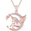 FEERIES ET MERVEILLES COLLANA A UNICORNE ELEA rosa dorato, GIOIELLI UNICORNO, GIOIELLI RAGAZZA, COLLANA CIONDOLO UNICORNO, L, Acciaio inossidabile, Zirconia
