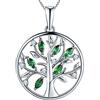 YL Collana Donna Argento 925 con Ciondolo 5A Zirconia Cubica/Granato/Smeraldo Albero della Vita Pendente Gioielli, Catena 45+5cm