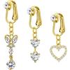 Vcmart 3pezzi Finto Piercing Ombelico Clip su Argento False Anneaux de Pancia con Pendente Non Piercing Piercing Gioielli