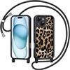 Coiwxmoi Cover con Cordino per iPhone 14, Aesthetic Leopardata Disegni Ragazze Custodia con Corda Tracolla Laccio Collana, Sottile Silicone TPU Antiurto Protettiva Case per iPhone 14, Nero 01