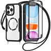 xinyunew Magnetica Cover per iPhone 12 Pro con Cordino, Integrata 9H Vetro Temperato Schermo e Protezione Collana Fotocamera, Custodia Antiurto 360 Gradi Fronte Retro Doppia Faccia Case - Nero