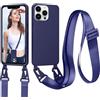 Jrkvniv Cordino Cover Compatible con iPhone 13 Pro Max Case, Blu | Necklace Cover Corda Custodia Collana Case Anti Graffio Antiurto Cellulare Bumper Silicone Liquido Case con Shell Tracolla