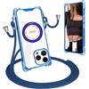 GoodcAcy Magnetica Trasparente Cover con cordino per iPhone 12 Pro,Compatibile con MagSafe - Custodia con Laccio Collana Tracolla Regolabile catena Case,con Cordino e 360° Anello Supporto,blu