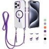 GoodcAcy Magnetica Cover per iPhone 15 Pro con Cordino,Custodia Trasparente Hard PC Sottile TPU Bumper Antiurto Protettiva Case con Corda Collana Tracolla Laccio, Viola