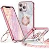 XYZ Cover per iPhone 11 Pro con Cordino, Oro Rosa | Custodia con Cuore Doppio Anello Stand Lusso Glitter Cellulare, Donne Antiurto Placcato Morbido Protettivo Chiaro