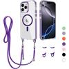 GoodcAcy Magnetica Cover per iPhone 16 Pro Max con Cordino,Custodia Trasparente Hard PC Sottile TPU Bumper Antiurto Protettiva Case con Corda Collana Tracolla Laccio, Viola