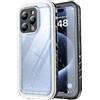 SPORTLINK Cover per iPhone 15 Pro Impermeabile 360 Antiurto, Nero/Trasp | Militare Protettiva Rugged Resistente Custodia Antipolvere Subacquea IP68 Waterproof, Fotocamera/Schermo Doppia Protezione