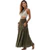 Thaluta Maxi gonna da zingara con tasche, lunga, in cotone, hippie, bohémien, elastico in vita, Oliva, Taglia Unica