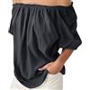 CEWIFO Camicia Donna Lino Elegante Camicetta in con Volant e Spalle Scoperte per Taglie Forti Comoda Confezionata Maniche Lunghe Polsini Elastici Raso