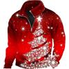 Generisch Felpa di Natale da uomo con glitter albero di Natale stampa a maniche lunghe colorato albero di Natale con cerniera 1/4 a maniche lunghe, maglione invernale, O rosso., XL