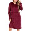 Vlazom Camicia da Notte Invernale Donna Flanella Lunga con Tascone Morbida | Flanella Morbida e Calda, Grande Tasca Ventrale Pratica, Scollo Rotondo Comodo, Disponibile in Più Colori