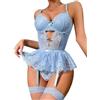 Aranmei Body sexy da donna con mini gonna in pizzo e calze a rete, per club di San Valentino