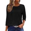 Onsoyours Maglietta Donna Manica a 3/4 Girocollo Pieghettata Tshirt Estiva Maglia a Maniche Tre Quarti Casual Top Basic Shirt A Nero XL