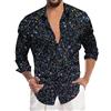 YOSUWOAI Camicia glitterata da uomo anni '70, camicia a maniche lunghe con stampa 3D, camicia glitterata per discoteca, party, top per nightclub, camicia da uomo slim fit con bottoni, camicia casual