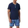 Irdcomps Pigiama Uomo Estivo Cotone Pigiami da Uomo Estivi Corto Set Due Pezzi Manica Corta Completo con Scollo a V Bottoni con Tasche Comodo Elegante Blu Polvere XL