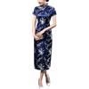 Generic Vintage Manica Corta Maxi Cheongsam Stampa Spacco Alto Lato Tradizionale Cinese Capodanno Partito Bodycon Costume, Blu navy prugna, L