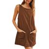 Haibang Vestito con Gilet Donna, Abito da Donna in Velluto A Coste, Mini Abito con Tasche, Vestito Elegante Autunno Inverno Linea Ad A, Marrone