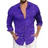 YOSUWOAI Camicia Uomo con Paillettes Anni 70, Manica Lunga, Stampa 3D, Camicia Scintillante per Disco, Party, Top da Notte, Camicia da Uomo Slim Fit, Camicia Button-Down, Camicia Traspirante, Camicia