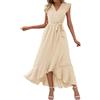 VEMOW Maxi abito estivo da donna a maniche corte, casual, scollo a V, con ricamo forato, balze, taglio svasato ed elegante lunghezza alla caviglia