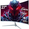 Gawfolk Monitor curvo 27 pollici 100 Hz, schermo PC con altoparlante