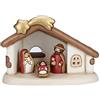 THUN - Presepe Completo Set Capanna: Sacra Famiglia - Versione Rossa - Statuine Presepe Classico - Ceramica - I Classici