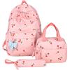 Generic Set di 3 zaini per ragazze adolescenti, grazioso zaino da scuola con accessori abbinati, zaino leggero in nylon impermeabile, zaino multitasche per scuola, viaggi e uso quotidiano, Ciliegia rosa., Set