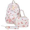 Generic Set di 3 zaini per ragazze adolescenti, grazioso zaino da scuola con accessori abbinati, zaino leggero in nylon impermeabile, zaino multitasche per scuola, viaggi e uso quotidiano, Ciliegia, Set zaino