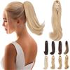 Elailite Extension Coda Capelli Lisci Coda Finta di Cavallo con Pinza Biondo Sabbia/Biondo Chiaro Quick-clip Ponytail Punte Ondulate 30cm 80g