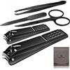 QLNE Set di tagliaunghie per manicure e pedicure, in acciaio inox, lima per unghie, forbici affilate e tagliaunghie, kit per la cura delle unghie delle mani e dei piedi, con custodia elegante e portatile