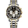 Poedagar Orologio da uomo di lusso, alla moda, impermeabile, luminoso, con datario, cronografo, in acciaio inossidabile, sportivo, al quarzo, Nero dorato., Contemporane