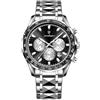 Poedagar Orologio da uomo di lusso, alla moda, impermeabile, luminoso, con datario, cronografo, in acciaio inossidabile, sportivo, al quarzo, Argento e nero.